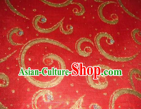 Chinese Traditional Gilding Pattern Design Red Satin Fabric Cloth Silk Crepe Material Asian Dress Drapery