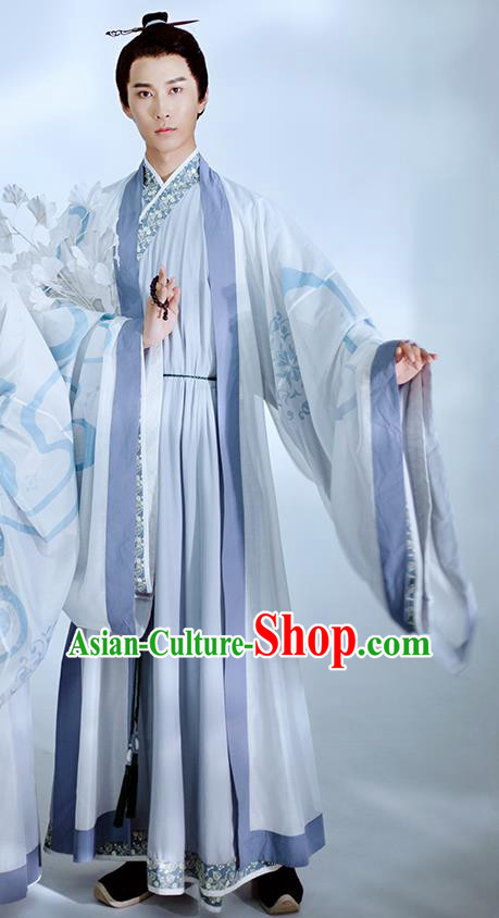 Traditional Chinese Ming Dynasty Swordsman Apparels Ancient Taoist Historical Costumes Embroidered Cloak and Long Gown for Men