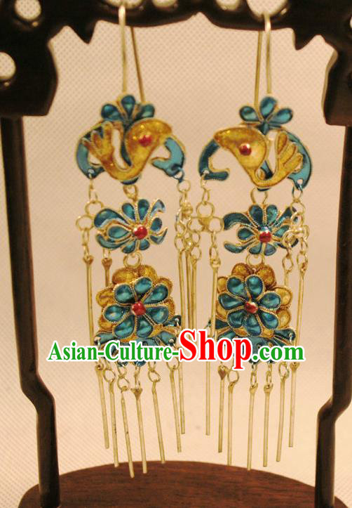 Chinese Traditional Qing Dynasty Palace Lady Tassel Earrings Drama Ancient Empress Court Ear Accessories