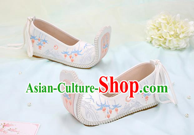 Chinese Ancient Embroidery Enkianthus White Shoes Traditional Court Lady Shoes Embroidered Shoes Princess Satin Shoes Handmade Hanfu Shoes