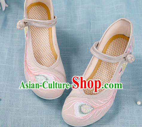 Chinese Traditional National Shoes Beige Cloth Shoes Embroidered Shoes Hanfu Shoes Women Shoes Increased Within Shoes