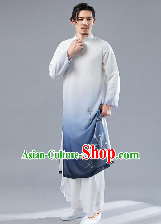 Republic of China National Printing Chiffon Robe Traditional Tang Suit Costume Comic Dialogue Long Gown for Men