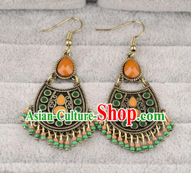 Asian India Traditional Green Tassel Eardrop Asia Indian Earrings Bollywood Dance Jewelry Accessories for Women