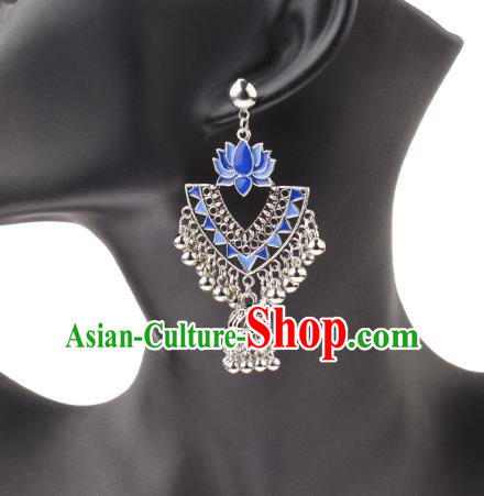 Asian India Traditional Blue Lotus Eardrop Asia Indian Earrings Bollywood Dance Jewelry Accessories for Women