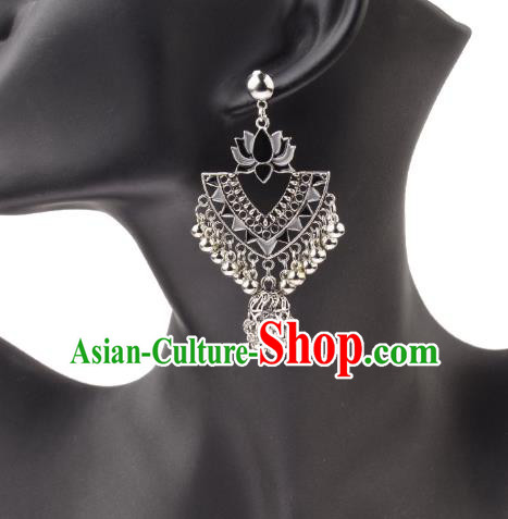 Asian India Traditional Black Lotus Eardrop Asia Indian Earrings Bollywood Dance Jewelry Accessories for Women