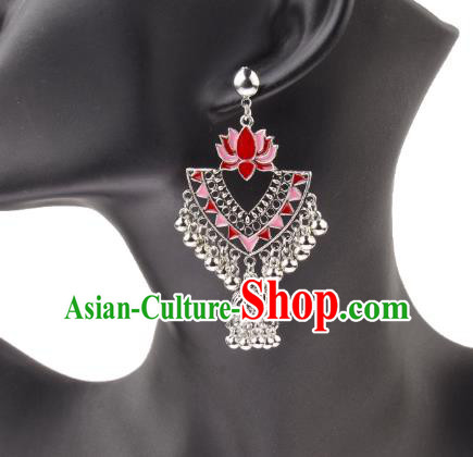 Asian India Traditional Pink Lotus Eardrop Asia Indian Earrings Bollywood Dance Jewelry Accessories for Women