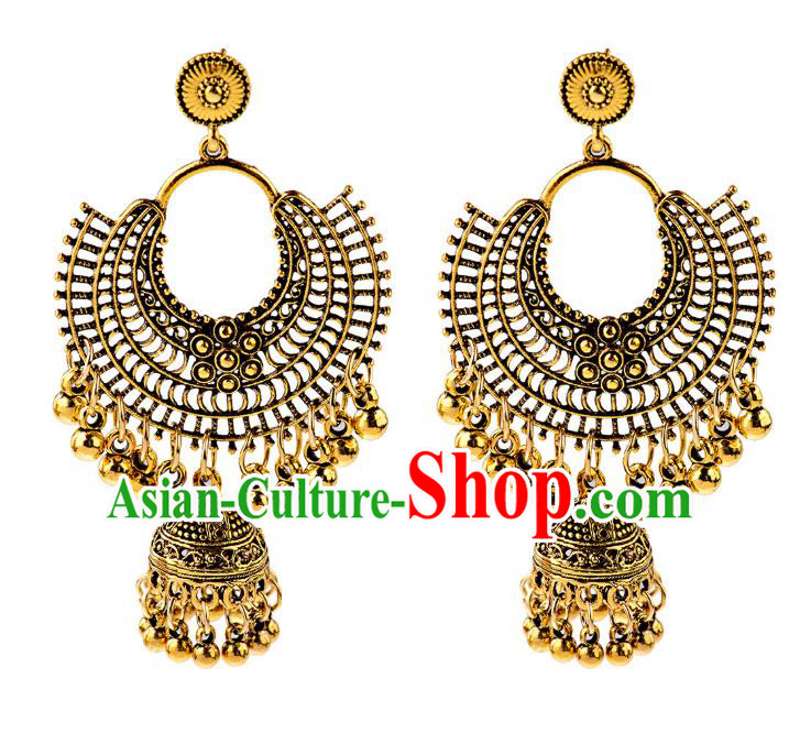 Asian India Traditional Golden Bells Eardrop Asia Indian Tassel Earrings Belly Dance Jewelry Accessories for Women