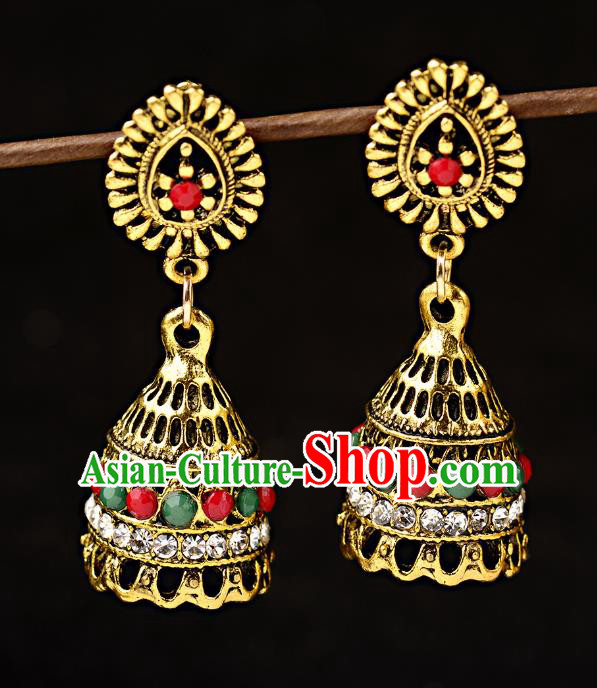 Asian India Traditional Colorful Beads Eardrop Asia Indian Golden Earrings Belly Dance Jewelry Accessories for Women