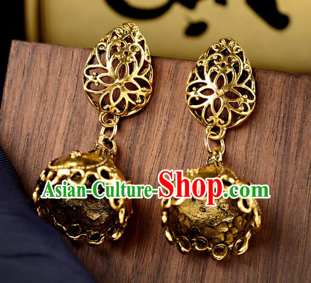 Asian India Traditional Golden Eardrop Asia Indian Earrings Belly Dance Jewelry Accessories for Women