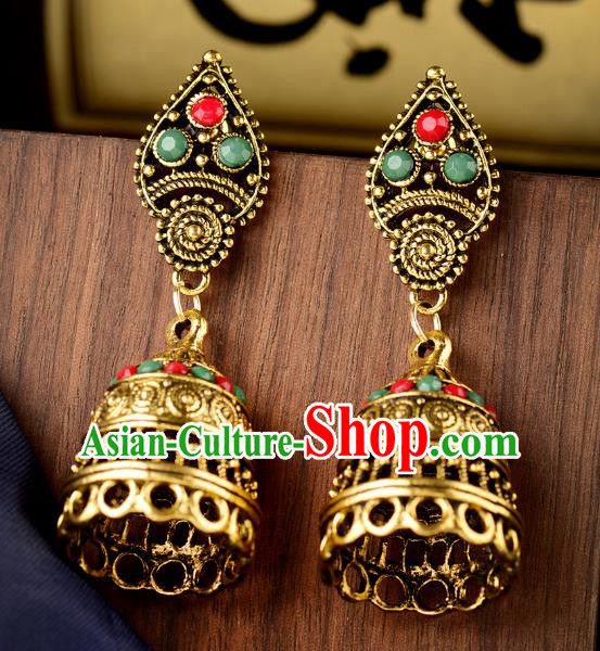 Asian India Traditional Golden Eardrop Asia Indian Colorful Beads Earrings Belly Dance Jewelry Accessories for Women
