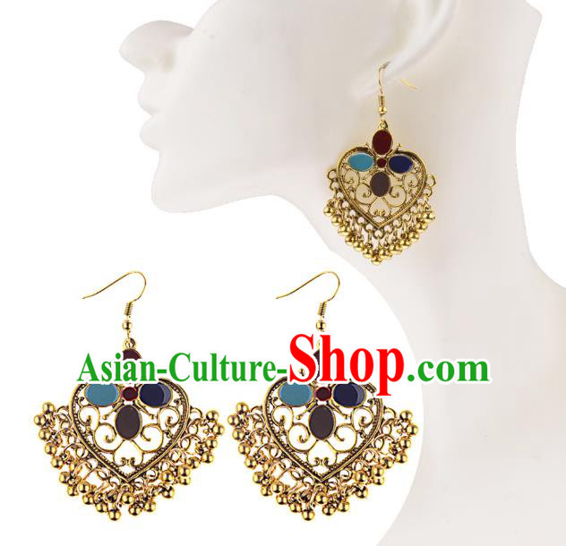 Asian India Traditional Golden Bells Tassel Eardrop Asia Indian Earrings Belly Dance Jewelry Accessories for Women