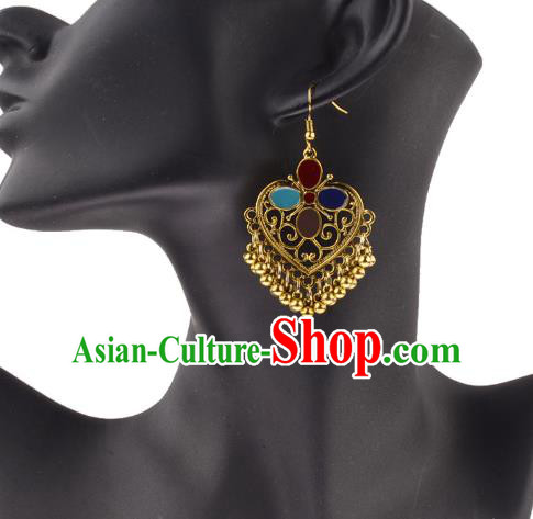 Asian India Traditional Golden Bells Tassel Eardrop Asia Indian Earrings Belly Dance Jewelry Accessories for Women