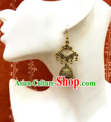 Asian India Traditional Golden Alloy Eardrop Asia Indian Tassel Earrings Belly Dance Jewelry Accessories for Women