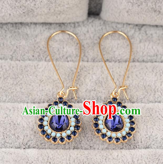 Asian India Traditional Accessories Asia Indian Bollywood Dance Earrings Jewelry Royalblue Crystal Eardrop for Women