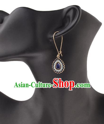 Asian India Traditional Accessories Asia Indian Bollywood Dance Earrings Jewelry Royalblue Crystal Eardrop for Women