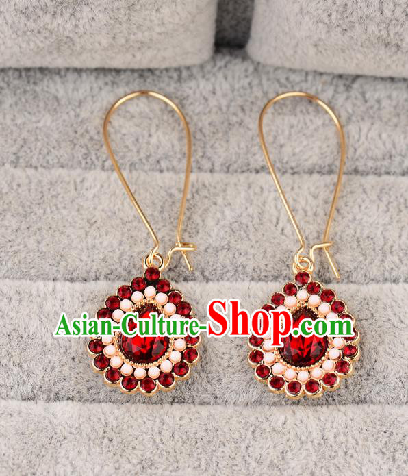 Asian India Traditional Accessories Asia Indian Bollywood Dance Earrings Jewelry Red Crystal Eardrop for Women