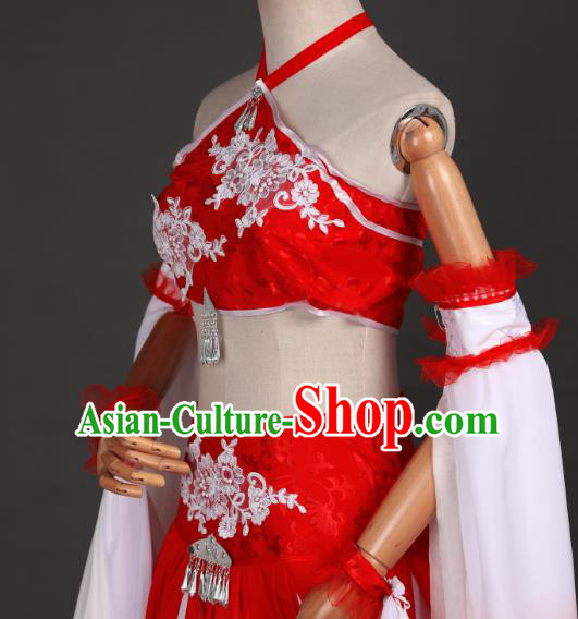 Traditional Chinese Cosplay Goddess Red Hanfu Dress Costumes Ancient Fairy Princess Clothing Classical Dance Apparel for Women
