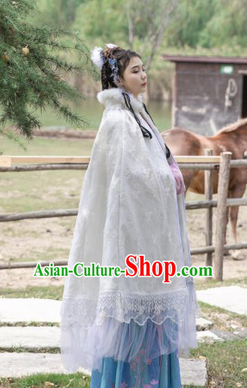 Traditional Chinese Cosplay Goddess Hanfu Dress Costumes Ancient Princess Clothing White Lace Cloak for Women