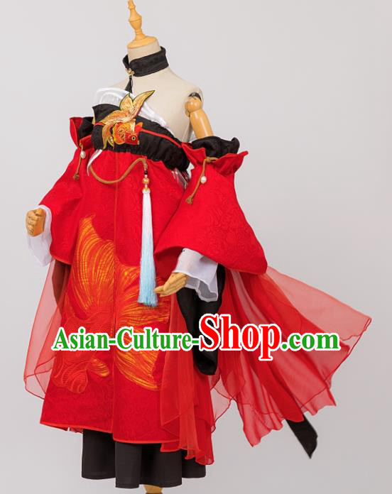 Traditional Chinese Cosplay Young Lady Hanfu Dress Costumes Ancient Fairy Clothing and Hair Accessories for Women