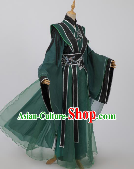 Traditional Chinese Cosplay Childe Prince Shen Qingqiu Costumes Ancient Swordsman Deep Green Garment Clothing for Men
