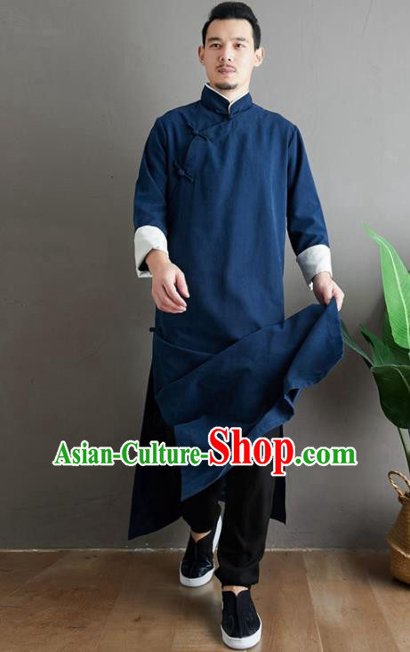 Republic of China National Navy Robe Traditional Tang Suit Costume Comic Dialogue Long Gown for Men