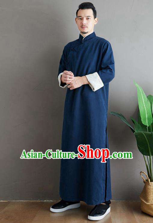 Republic of China National Navy Robe Traditional Tang Suit Costume Comic Dialogue Long Gown for Men