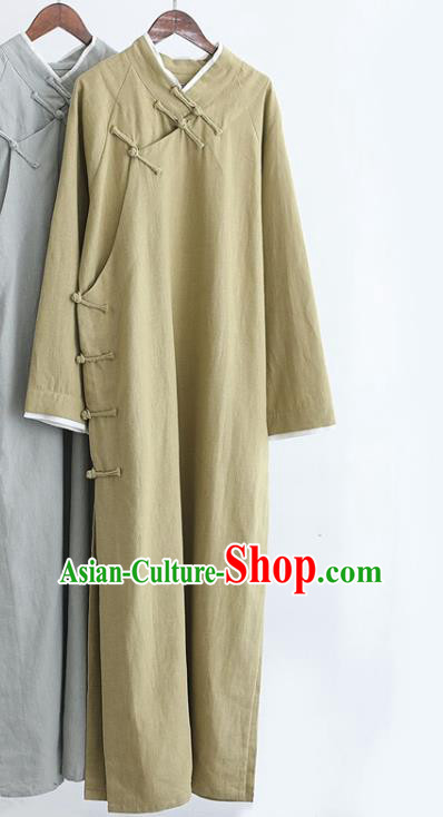 Republic of China National Ginger Flax Robe Traditional Tang Suit Costume Comic Dialogue Long Gown for Men