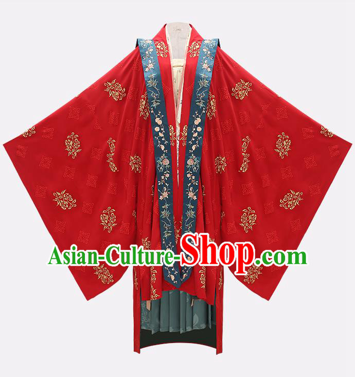 Traditional Chinese Song Dynasty Noble Lady Wedding Costumes Ancient Court Bride Embroidered Red Hanfu Dress Complete Set