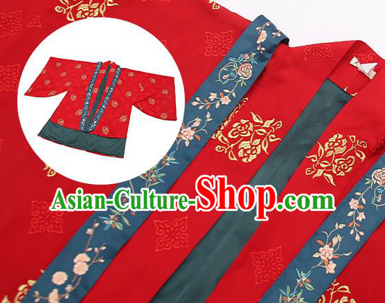 Traditional Chinese Song Dynasty Noble Lady Wedding Costumes Ancient Court Bride Embroidered Red Hanfu Dress Complete Set