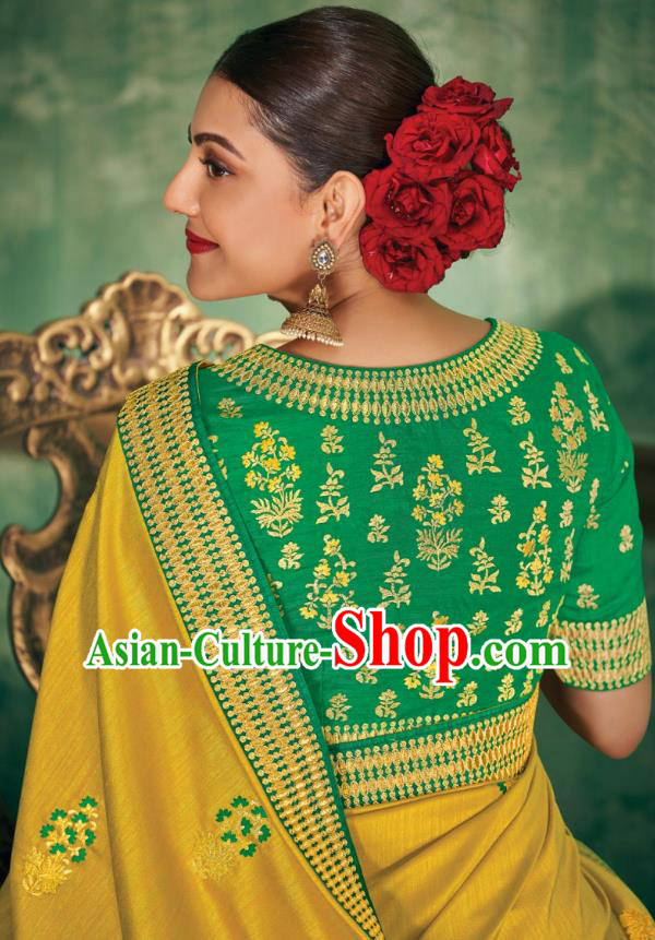 Asian India National Dance Yellow Silk Saree Asia Indian Traditional Costumes Court Princess Bollywood Blouse and Sari Dress for Women