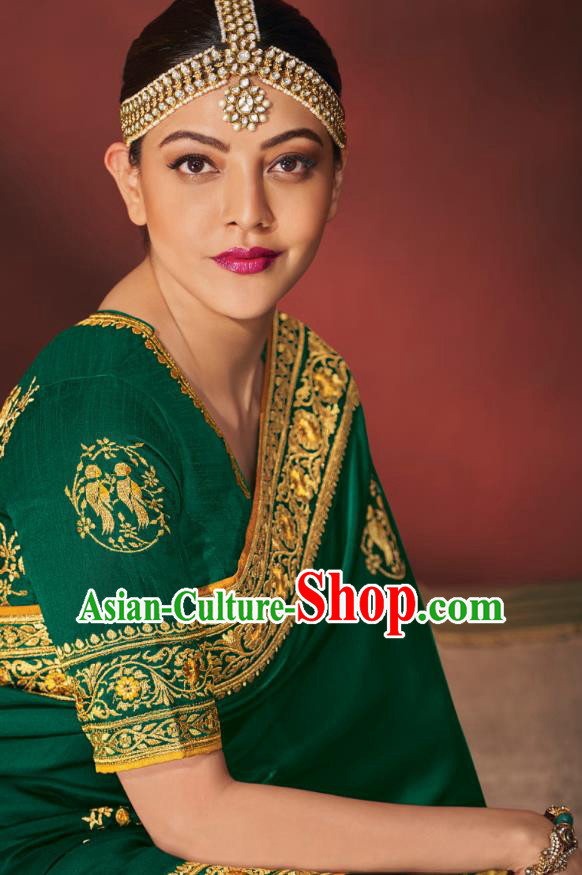 Asian India National Dance Green Silk Saree Asia Indian Traditional Costumes Court Princess Bollywood Blouse and Sari Dress for Women