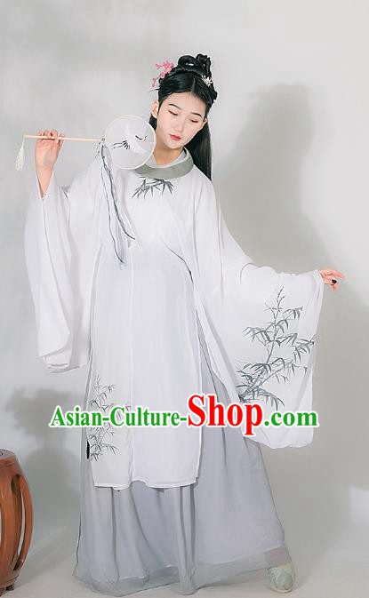 Traditional Chinese Ming Dynasty Historical Costumes Ancient Noble Lady Hanfu Dress Apparel White Robe and Skirt for Women