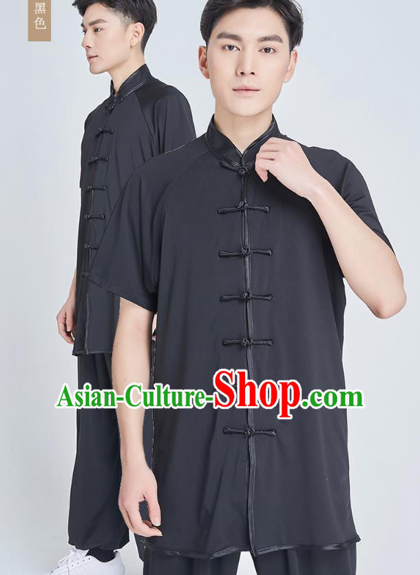 Top Grade Kung Fu Costume Martial Arts Training Black Milk Fiber Uniform Shaolin Gongfu Tai Ji Clothing for Men