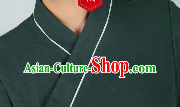 Professional Chinese Tai Chi Dark Green Flax Blouse and Pants Outfits Martial Arts Shaolin Gongfu Costumes Kung Fu Training Garment for Women