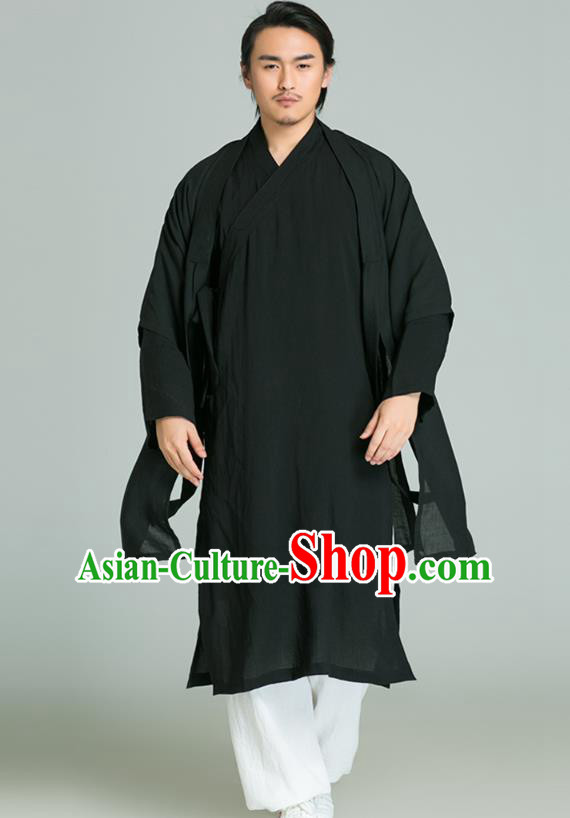 Top Grade Chinese Tai Ji Training Cloak Uniforms Kung Fu Martial Arts Costume Shaolin Gongfu Black Veil Shirt and Pants for Men