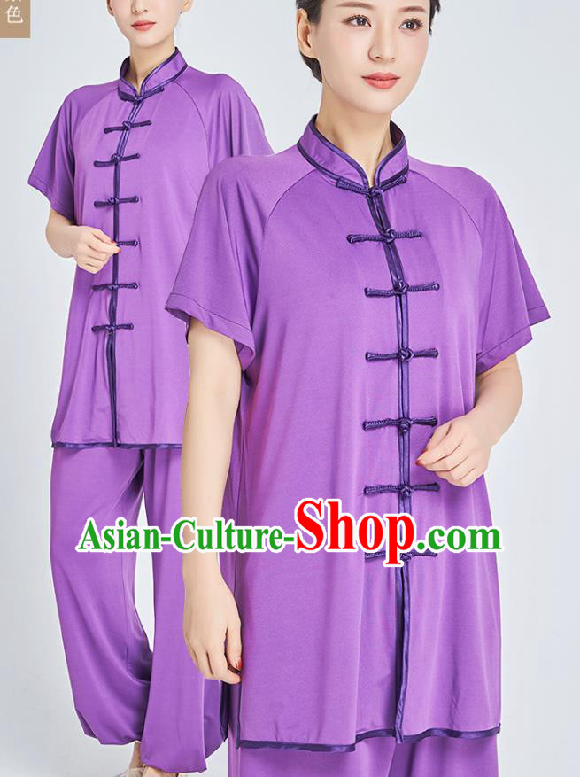 Top Grade Kung Fu Costume Martial Arts Training Purple Milk Fiber Uniform Shaolin Gongfu Tai Ji Clothing for Women