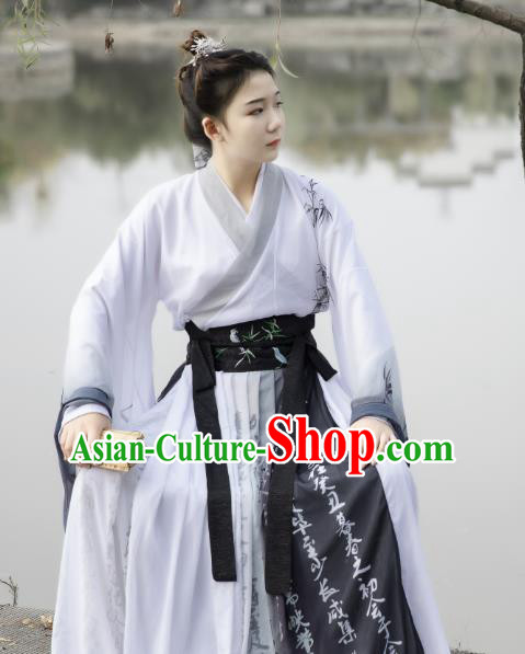 Traditional Chinese Jin Dynasty Swordsman Historical Costumes Ancient Scholar Hanfu Apparel Printing Chiffon Cloak and Dress for Men