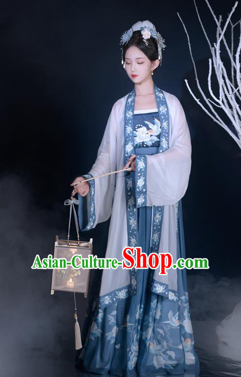 Traditional Chinese Song Dynasty Historical Costumes Ancient Noble Concubine Hanfu Garment Embroidered BeiZi Camisole Blouse and Skirt Full Set