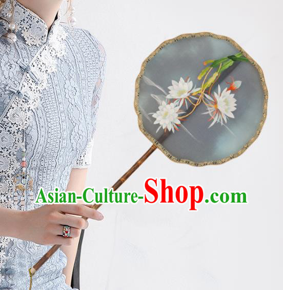 China Embroidered Epiphyllum Palace Fan Handmade Bride Hanfu Fan Traditional Wedding Silk Fan