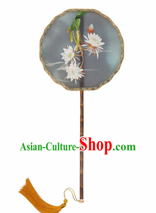 China Embroidered Epiphyllum Palace Fan Handmade Bride Hanfu Fan Traditional Wedding Silk Fan