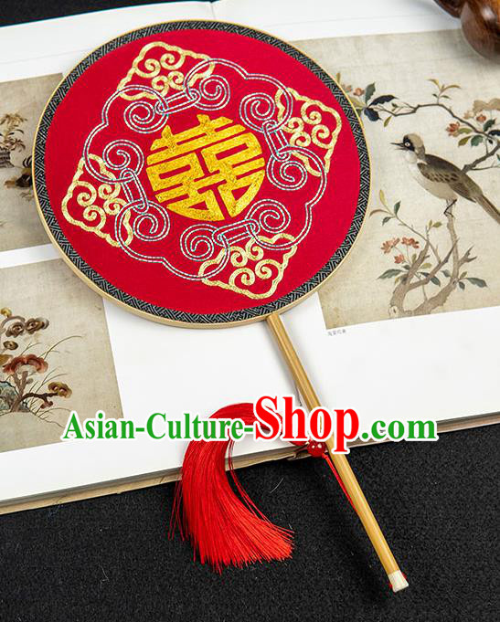 China Handmade Embroidered Palace Fan Traditional Wedding Red Silk Fan Double Side Hanfu Circular Fan
