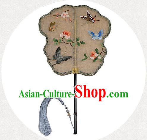 China Classical Hanfu Fan Handmade Palace Fan Traditional Ancient Princess Embroidered Butterfly Silk Fan