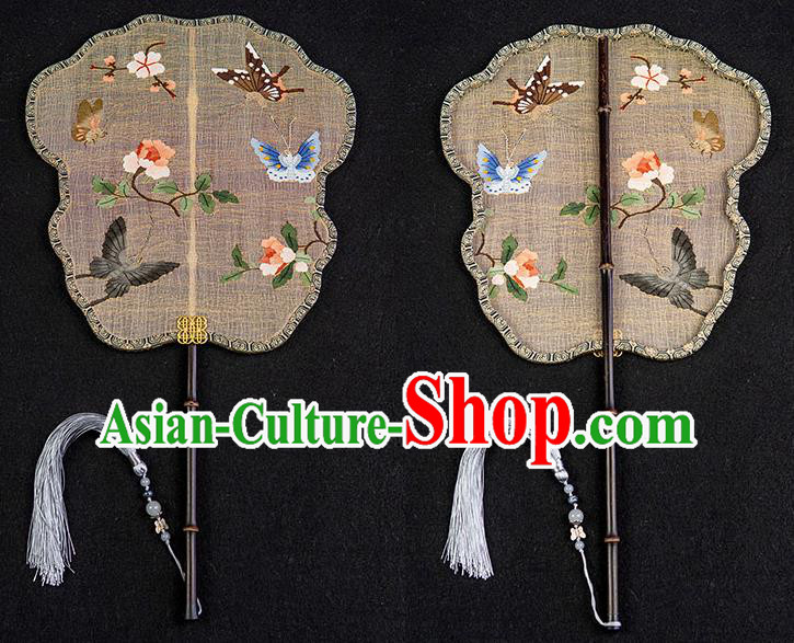 China Classical Hanfu Fan Handmade Palace Fan Traditional Ancient Princess Embroidered Butterfly Silk Fan