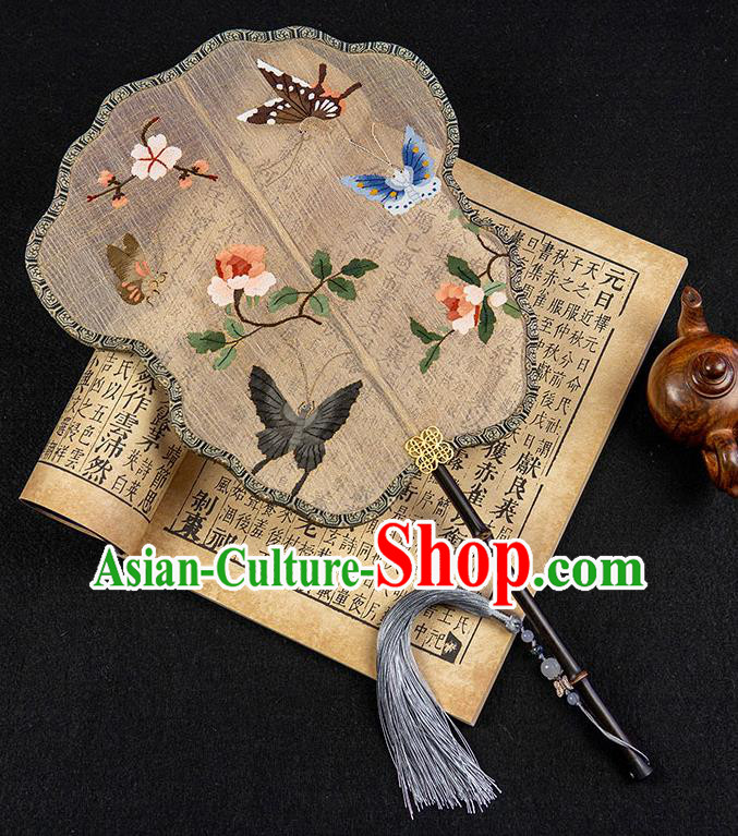 China Classical Hanfu Fan Handmade Palace Fan Traditional Ancient Princess Embroidered Butterfly Silk Fan