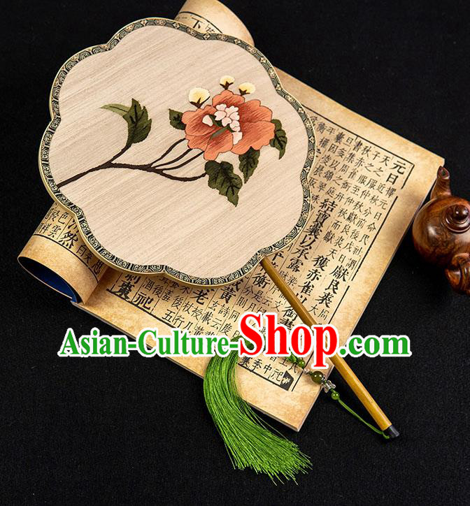 China Traditional Ancient Princess Embroidered Red Flower Silk Fan Classical Hanfu Fan Handmade Palace Fan