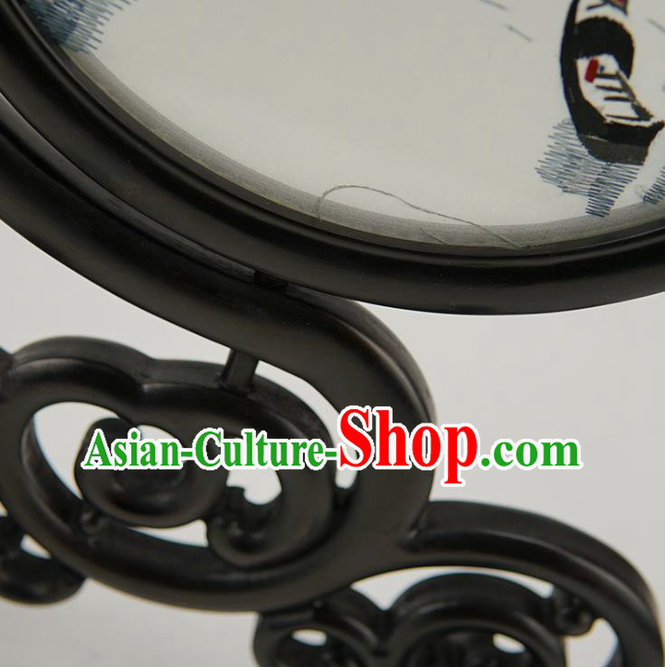 Handmade China Suzhou Embroidery Craft Table Ornament Suzhou Embroidered Waterside Sandalwood Desk Screen