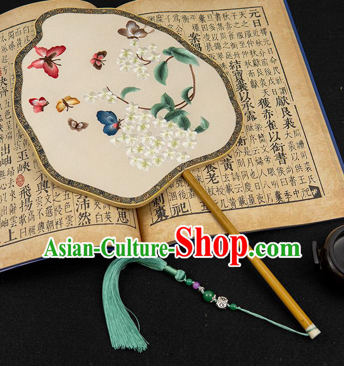 China Classical Hanfu Silk Fan Handmade Palace Fan Traditional Embroidered Hydrangea Fan