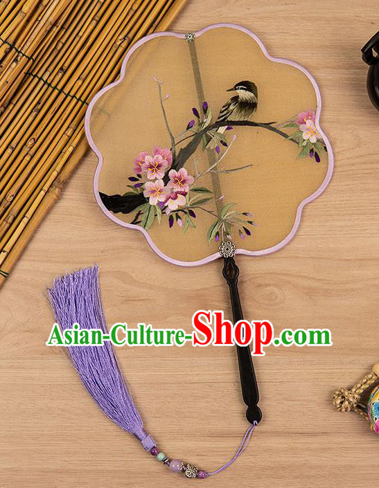 China Classical Hanfu Accessories Handmade Palace Fan Traditional Silk Fan Embroidered Plum Bird Fan