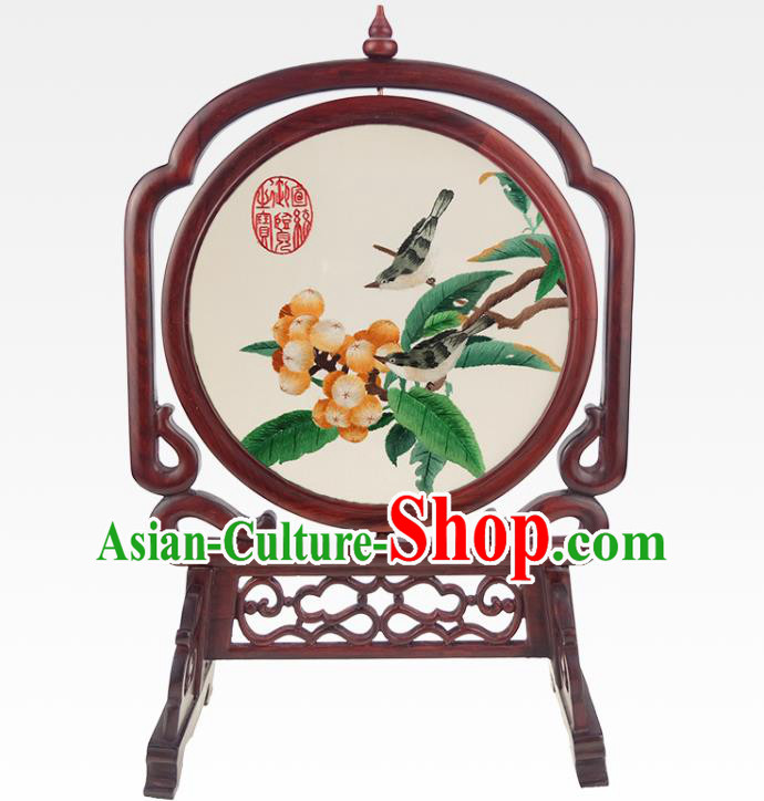 China Handmade Table Ornament Embroidered Hawthorn Desk Screen Traditional Rosewood Craft