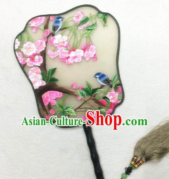 China Handmade Suzhou Embroidered Begonia Silk Fan Traditional Palace Fan Classical Dance Hanfu Fan